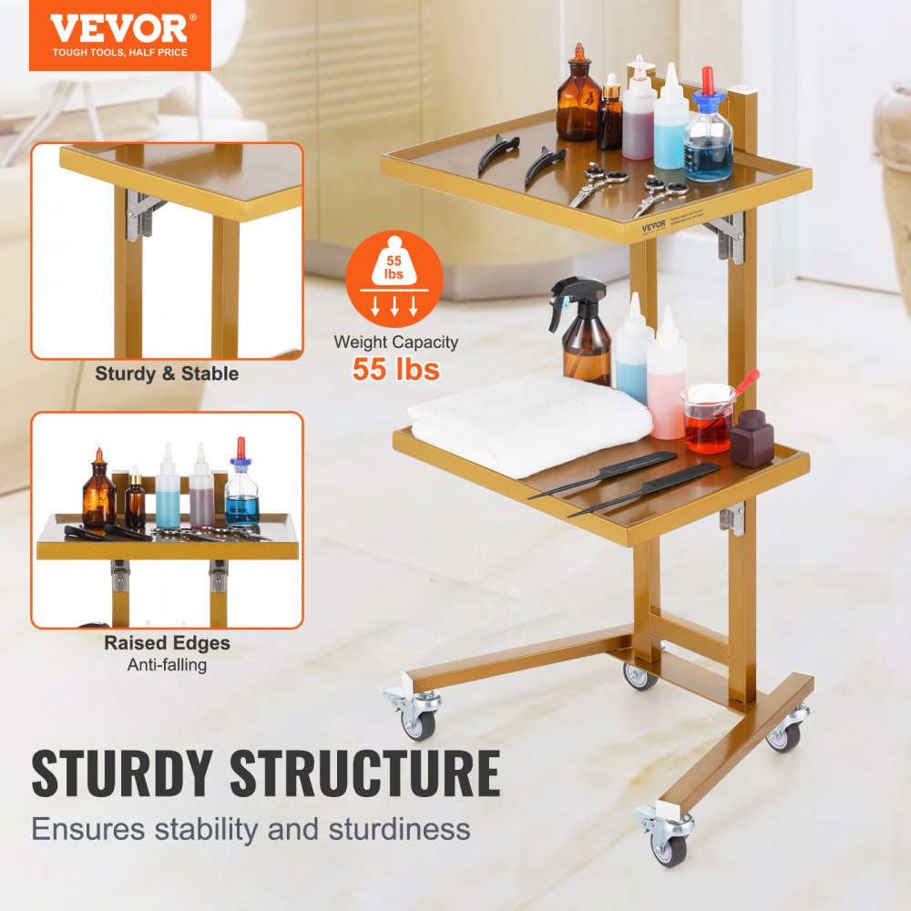 140302 - Sturdy Stainless Steel Lab Cart, 2 Trays, 44 lbs Capacity