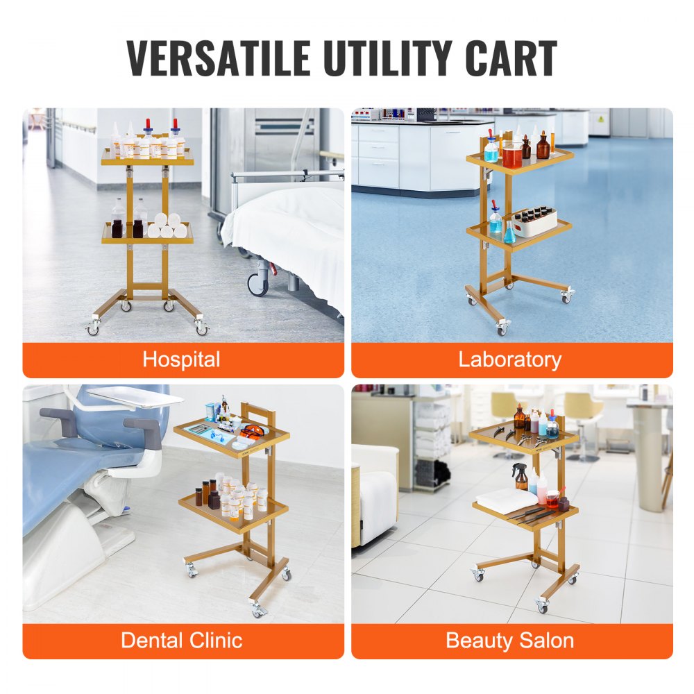 140302 - Sturdy Stainless Steel Lab Cart, 2 Trays, 44 lbs Capacity