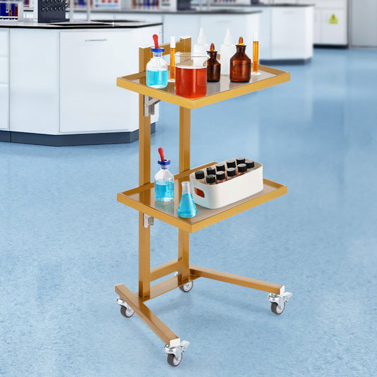 140302 - Sturdy Stainless Steel Lab Cart, 2 Trays, 44 lbs Capacity