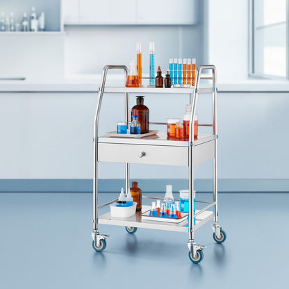 K-SUS1002 - 3-Tier Stainless Steel Utility Cart with Lockable Wheels