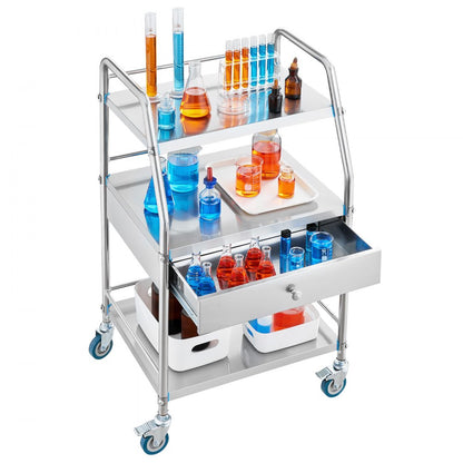 K-SUS1002 - 3-Tier Stainless Steel Utility Cart with Lockable Wheels