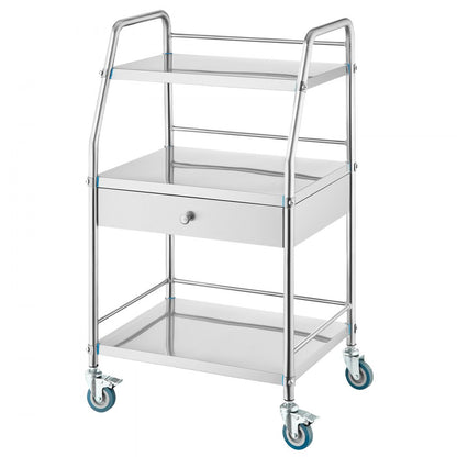 K-SUS1002 - 3-Tier Stainless Steel Utility Cart with Lockable Wheels