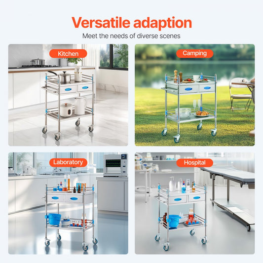 K-ST529 - 2-Tier Stainless Steel Utility Cart for Labs & Hospitals
