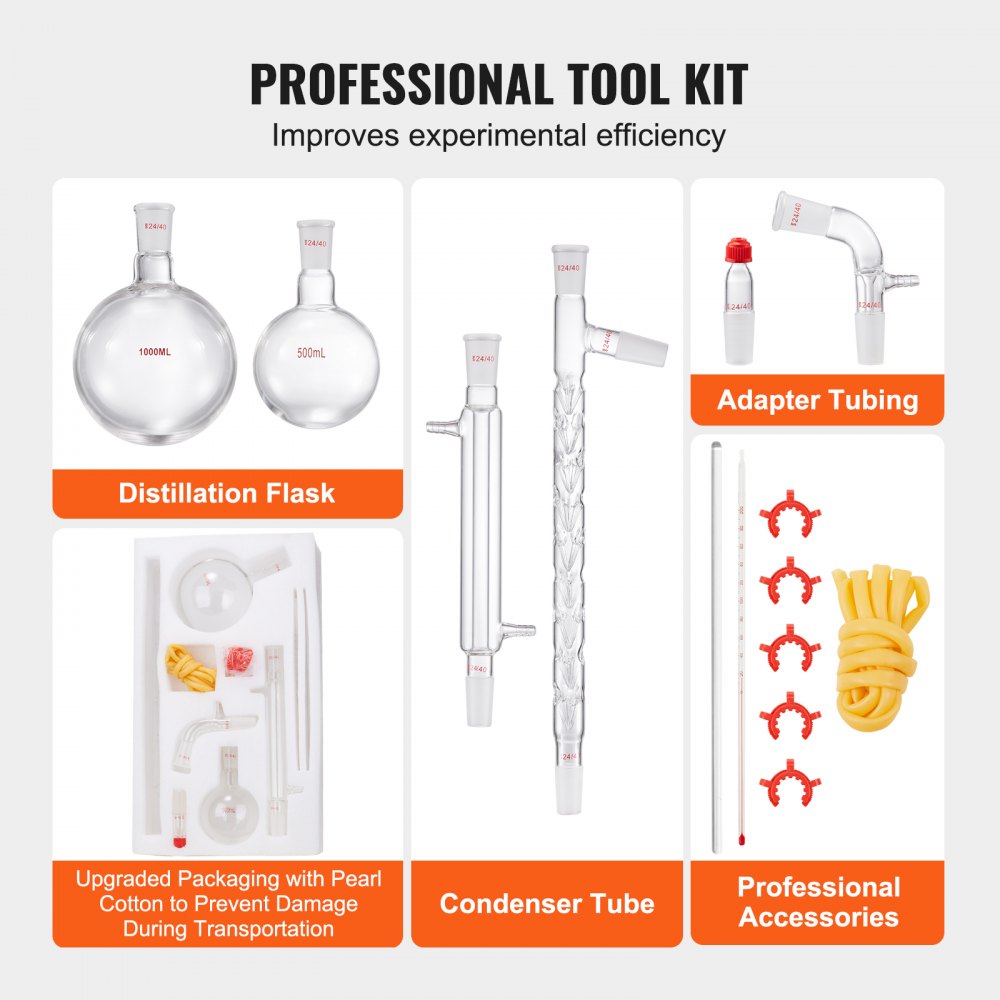 YHEO-6 - Durable 1000mL & 500mL Borosilicate Glass Distillation Kit