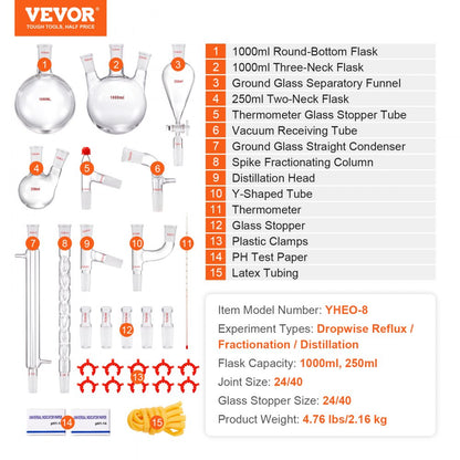 YHEO-8 - All-in-One 1000ml Lab Distillation Kit for Experiments