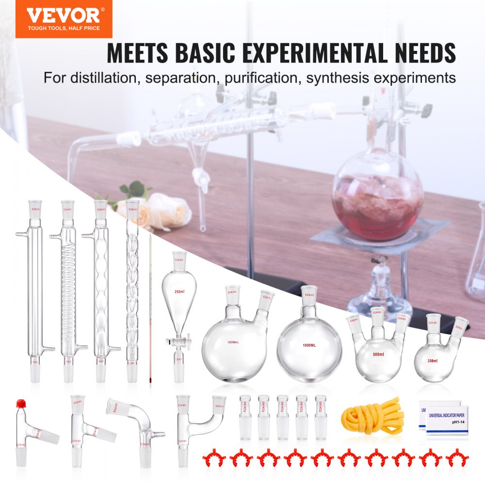 YHEO-7 - 32-Piece Borosilicate Glass Distillation Kit for Labs