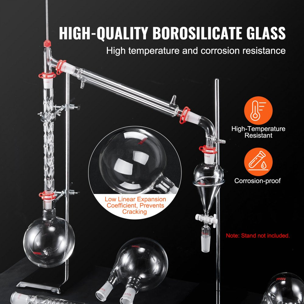 YHEO-7 - 32-Piece Borosilicate Glass Distillation Kit for Labs
