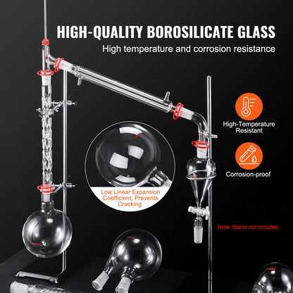 YHEO-7 - 32-Piece Borosilicate Glass Distillation Kit for Labs