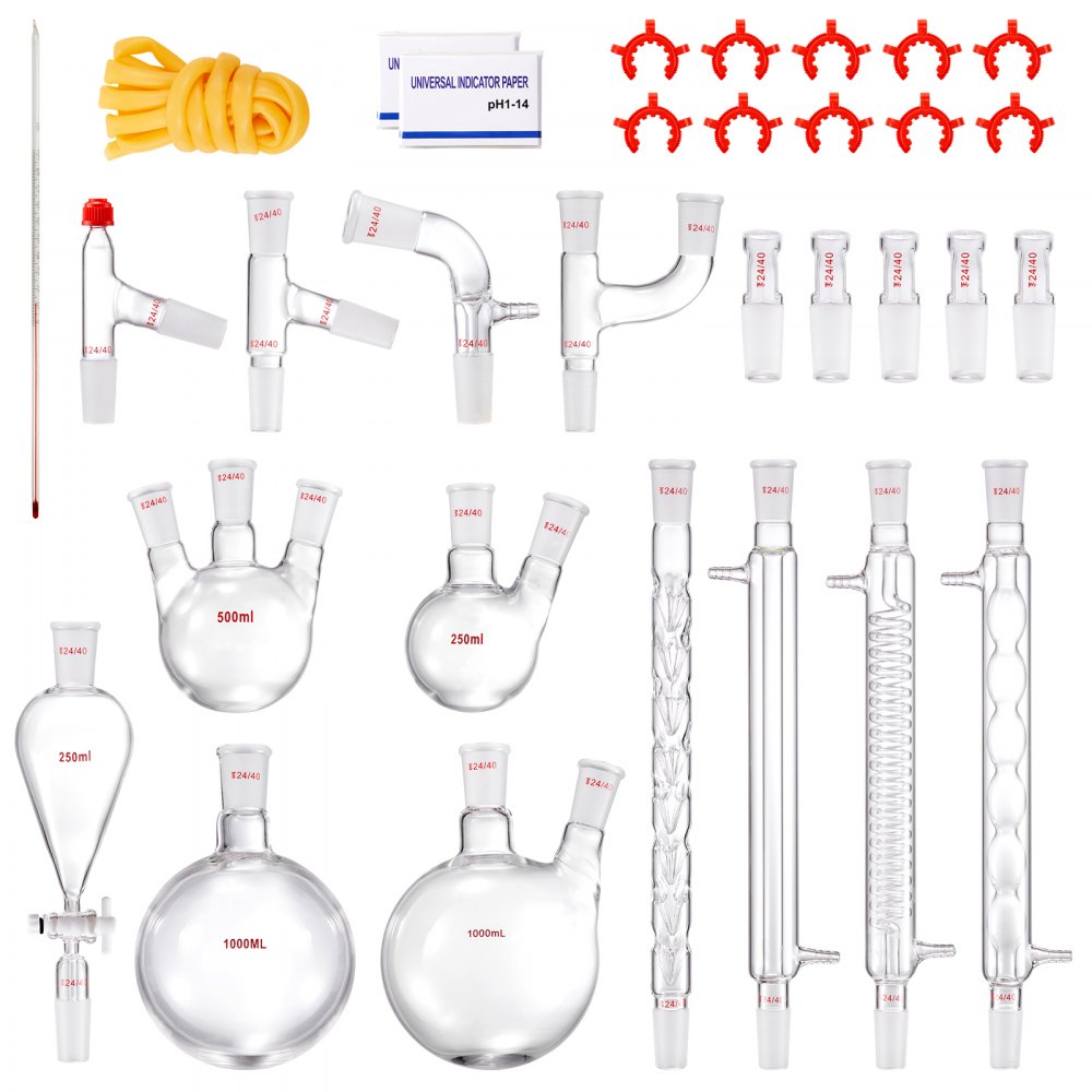 YHEO-7 - 32-Piece Borosilicate Glass Distillation Kit for Labs