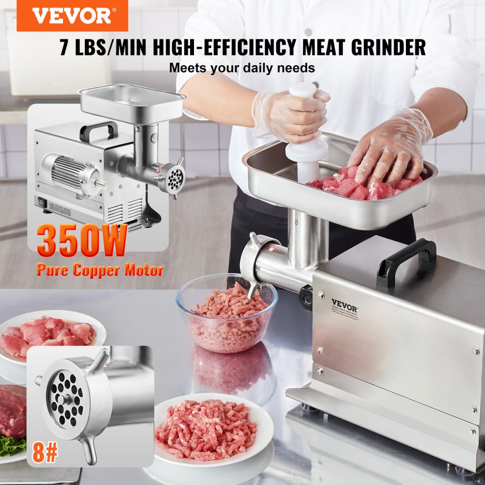 1A-EG108 - 350W Stainless Steel Meat Grinder, 7 lbs/min, Sausage Maker
