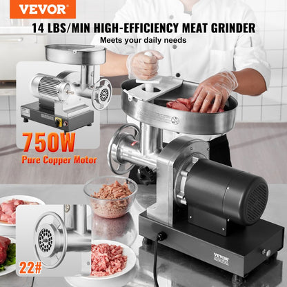1A-EG822 - 750W Stainless Steel Meat Grinder for 14 lbs/min Grinding