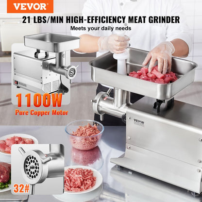 1A-EG132 - 1100W Stainless Steel Meat Grinder, 21 lbs/min, Sausage Maker