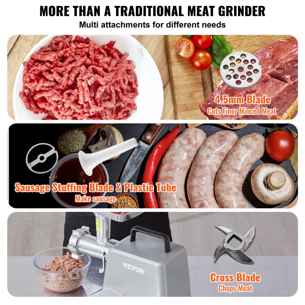 1A-PG612G - 800W Electric Meat Grinder & Sausage Stuffer, 5 lb/min Capacity