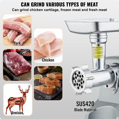 1A-PG612G - 800W Electric Meat Grinder & Sausage Stuffer, 5 lb/min Capacity