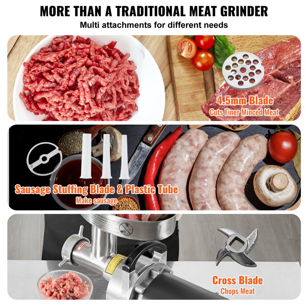 1A-EG812 - 550W Stainless Steel Meat Grinder for Sausages, 9 lbs/min
