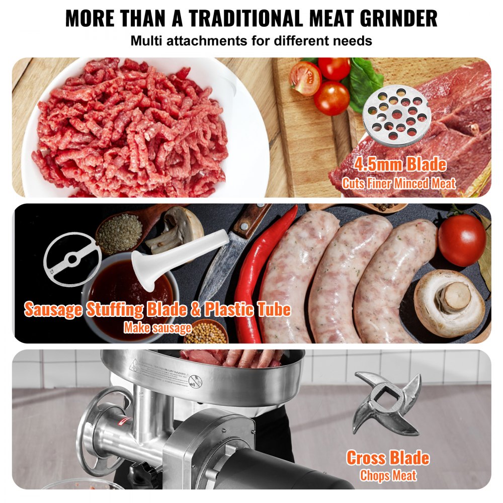 1A-EG808 - 350W Stainless Steel Electric Meat Grinder, 6 lbs/min Capacity