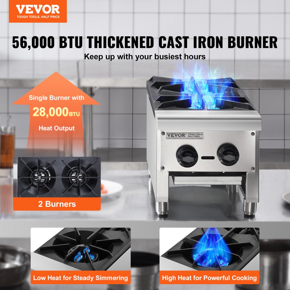 GHP-212 - 2-Burner Commercial Gas Stove with Instant Ignition
