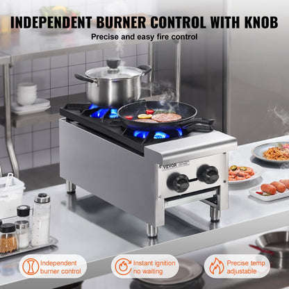 GHP-212 - 2-Burner Commercial Gas Stove with Instant Ignition