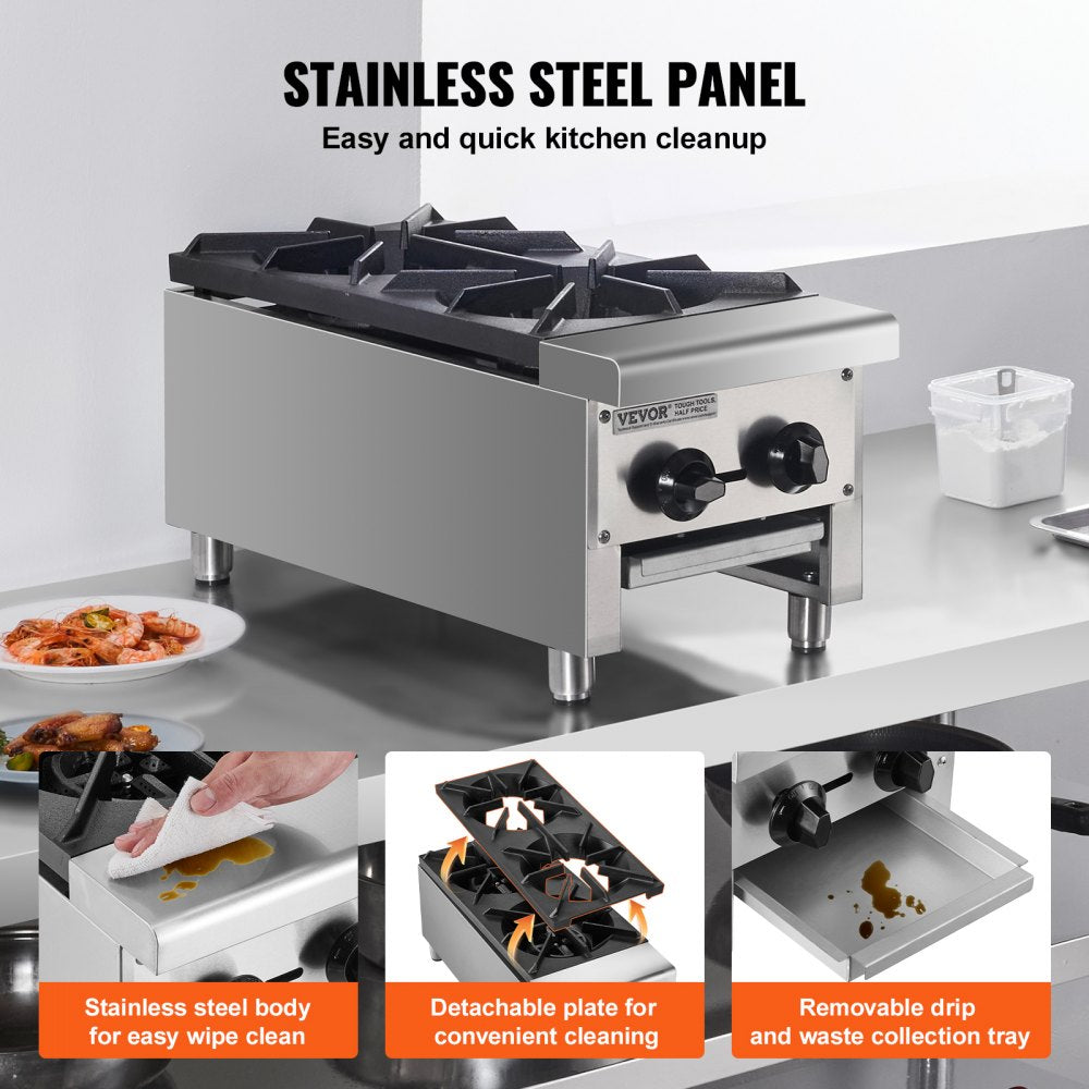 GHP-212 - 2-Burner Commercial Gas Stove with Instant Ignition