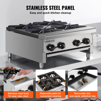 GHP-424 - 4-Burner Stainless Steel Gas Stove for Quick Meal Prep