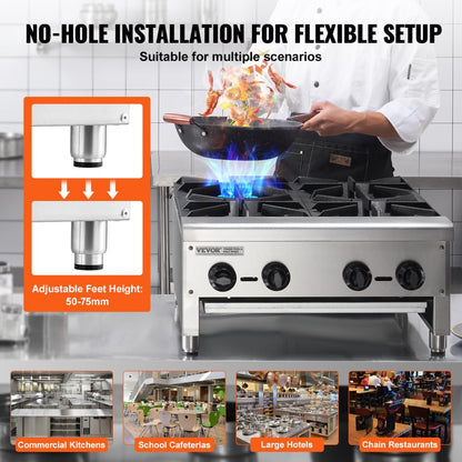 GHP-424 - 4-Burner Stainless Steel Gas Stove for Quick Meal Prep