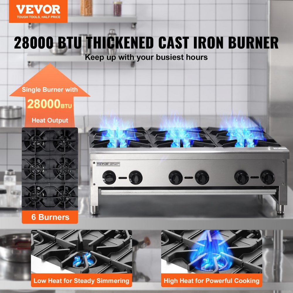 GHP-636 - 6-Burner Stainless Steel Gas Stove for Quick Cooking