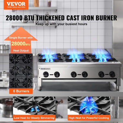 GHP-636 - 6-Burner Stainless Steel Gas Stove for Quick Cooking