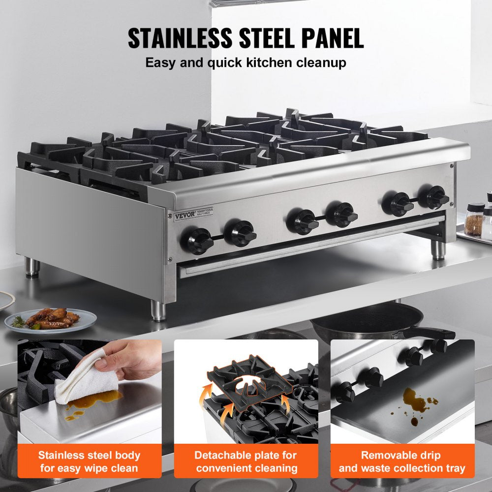 GHP-636 - 6-Burner Stainless Steel Gas Stove for Quick Cooking