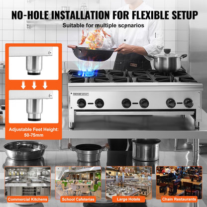 GHP-636 - 6-Burner Stainless Steel Gas Stove for Quick Cooking