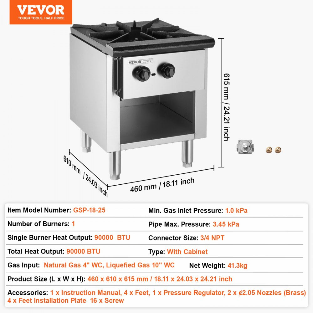 GSP-18-25 - Commercial 1 Burner Gas Range, Durable Stainless Steel Design