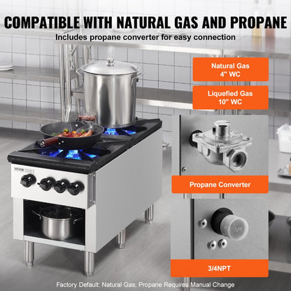 GSP-18-25D - 2-Burner Stainless Steel Commercial Gas Stove with Easy Control
