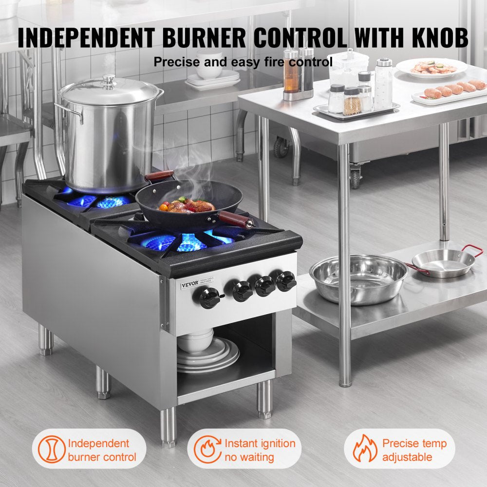 GSP-18-25D - 2-Burner Stainless Steel Commercial Gas Stove with Easy Control