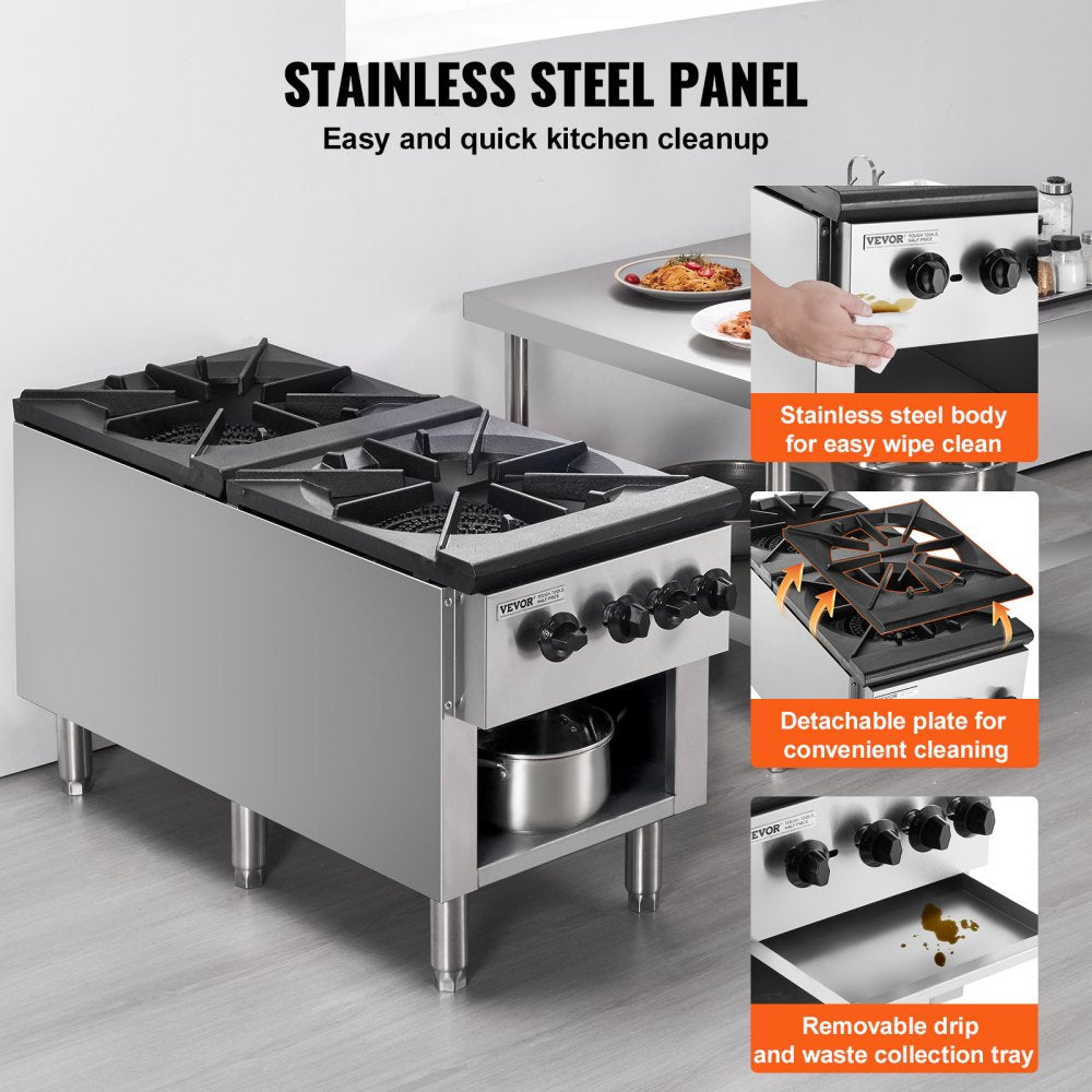 GSP-18-25D - 2-Burner Stainless Steel Commercial Gas Stove with Easy Control