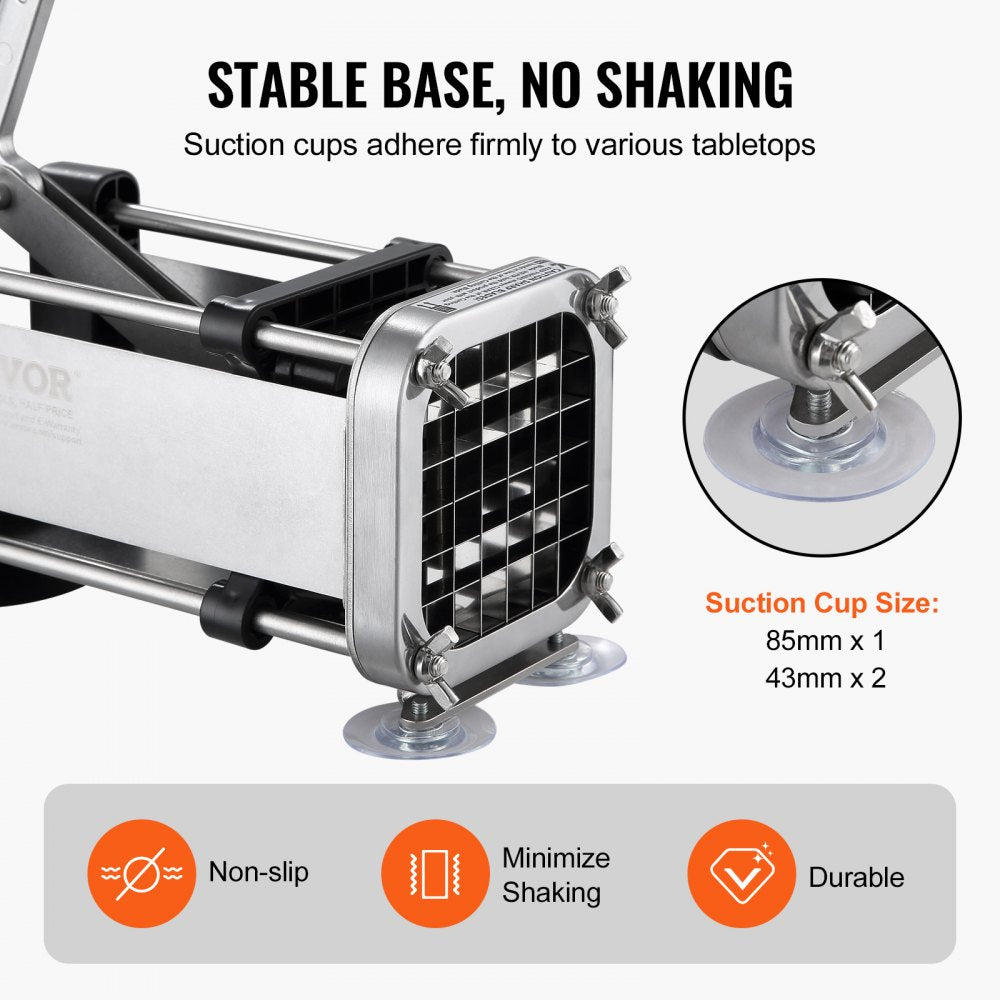 AY410 - Ergonomic Stainless Steel French Fry Cutter with Suction Feet