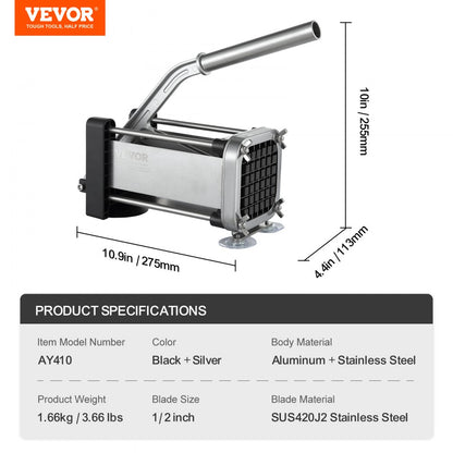 AY410 - Ergonomic Stainless Steel French Fry Cutter with Suction Feet