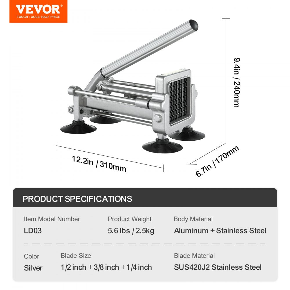 LD03 - Ergonomic Stainless Steel Vegetable Cutter with 3 Blades and Suction Feet