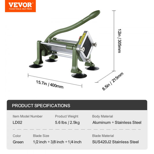 LD02 - Ergonomic Stainless Steel French Fry Cutter with Suction Feet