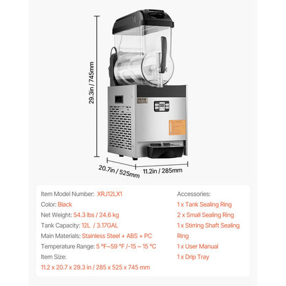 XRJ12LX1 - 12L Stainless Steel Slushy Maker with Adjustable Temperature