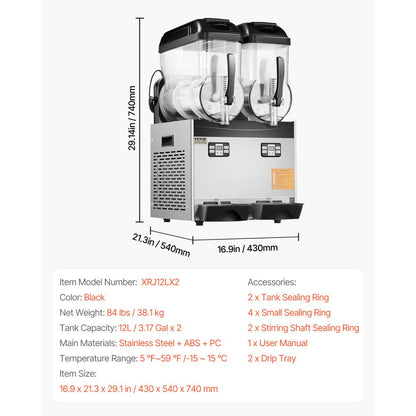 XRJ12LX2 - Dual 12L Stainless Steel Slushy Machine for Margaritas & More