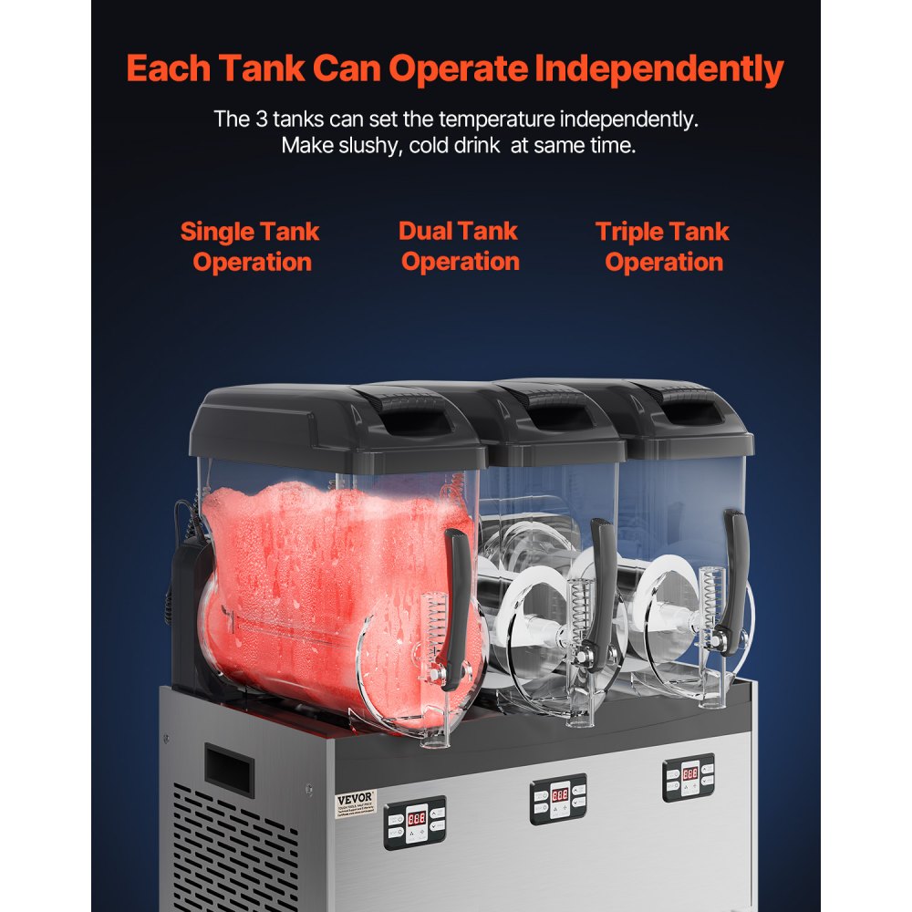 XRJ12LX3 - 3-Tank 12L Slushy Maker, Stainless Steel, Adjustable Temp 5~59°F