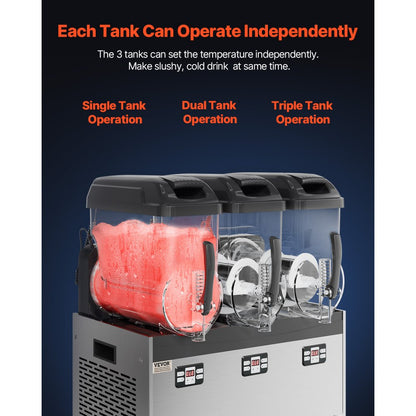 XRJ12LX3 - 3-Tank 12L Slushy Maker, Stainless Steel, Adjustable Temp 5~59°F