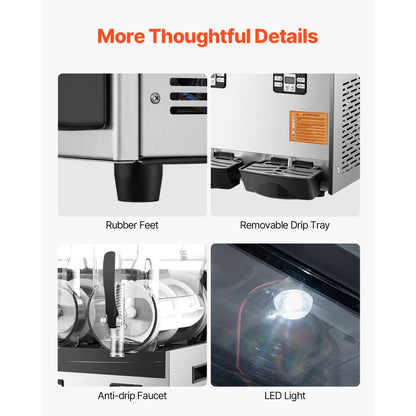 XRJ12LX3 - 3-Tank 12L Slushy Maker, Stainless Steel, Adjustable Temp 5~59°F