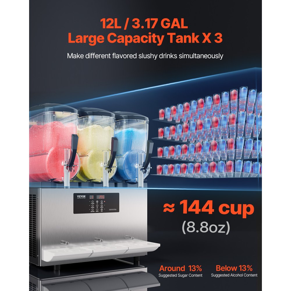 XN360B - Commercial 3-Tank Slushy Machine with 12L Capacity