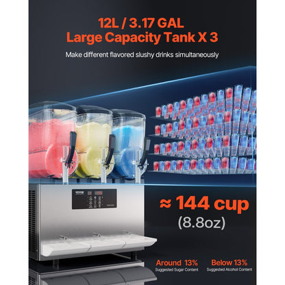 XN360B - Commercial 3-Tank Slushy Machine with 12L Capacity