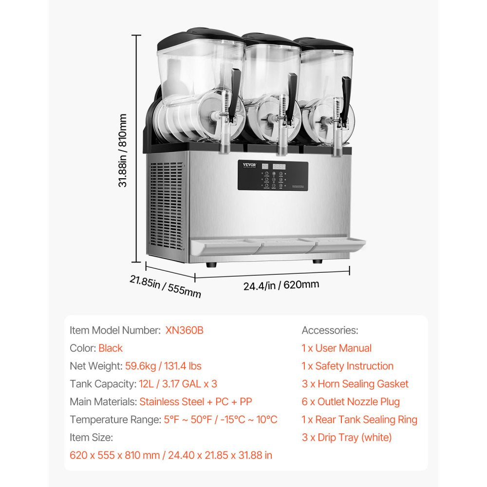 XN360B - Commercial 3-Tank Slushy Machine with 12L Capacity