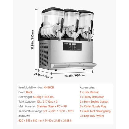 XN360B - Commercial 3-Tank Slushy Machine with 12L Capacity