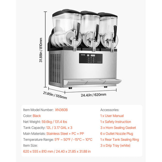 XN360B - Commercial 3-Tank Slushy Machine with 12L Capacity
