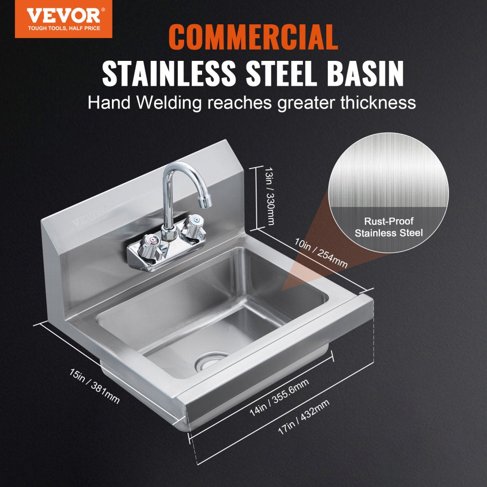 HS-17-SP - Compact Stainless Steel Wall-Mount Hand Sink with Faucet