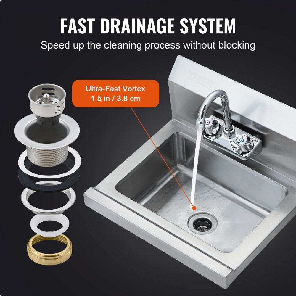 HS-17-SP - Compact Stainless Steel Wall-Mount Hand Sink with Faucet