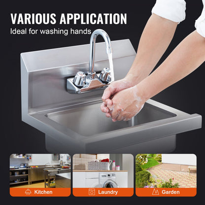 HS-17-SP - Compact Stainless Steel Wall-Mount Hand Sink with Faucet